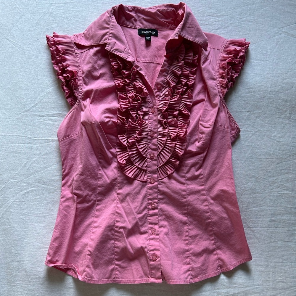 BEBE Y2K Barbiecore✨👱🏽‍♀️💅🏻 Lolita Ruffle Blouse